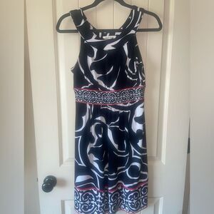 White House Black Market Women’s X-Small Black & White Red Accents Flared Dress
